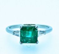 Certified 2.37 ct Natural Emerald and Diamonds 18K White Gold Ring