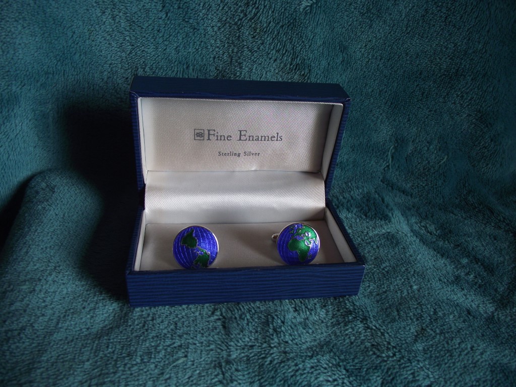 Sterling Silver & Enamel Globe Cufflinks with Swivel Back by ""Fine Enamels""