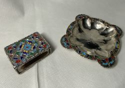 Russian Silver Cloisonné Enamel Ashtray And Matchbox Cover