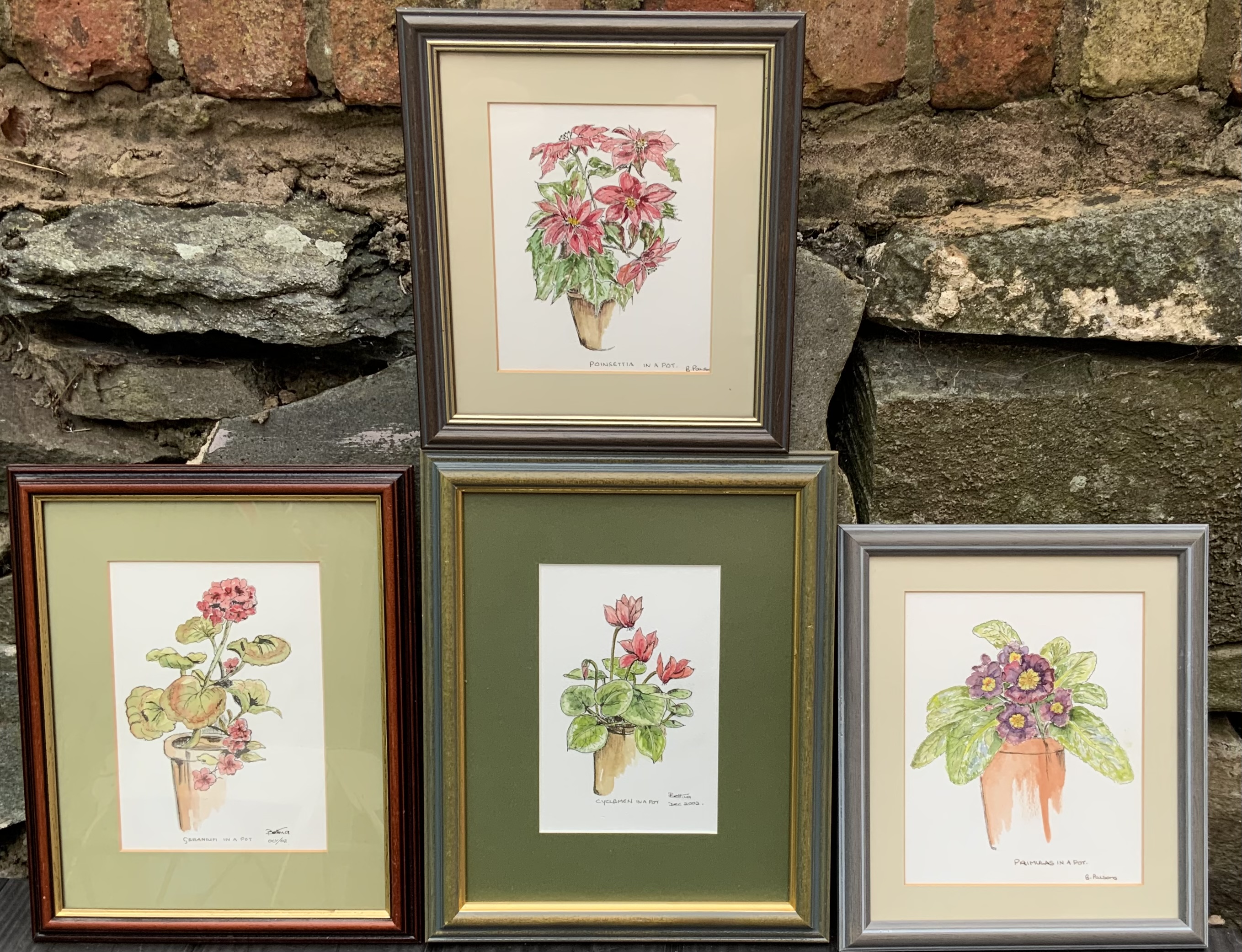 Four Paintings Still Life Of Flowers Watercolour On Board English Signed 20Th C - Image 7 of 8