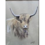 Highland Cow Portrait Aberdeen Angus Framed Painting Watercolour Signed By Artist Bel Parsons