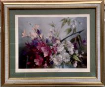 Still Life Of Flowers Print Set In Golded Frame English Signed Veron Ward 20Th C