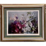 Still Life Of Flowers Print Set In Golded Frame English Signed Veron Ward 20Th C