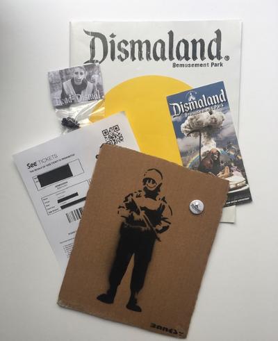 Six WSM Dismaland Bemusement Park Souvenirs including found Banksy ‘free art’ 2015