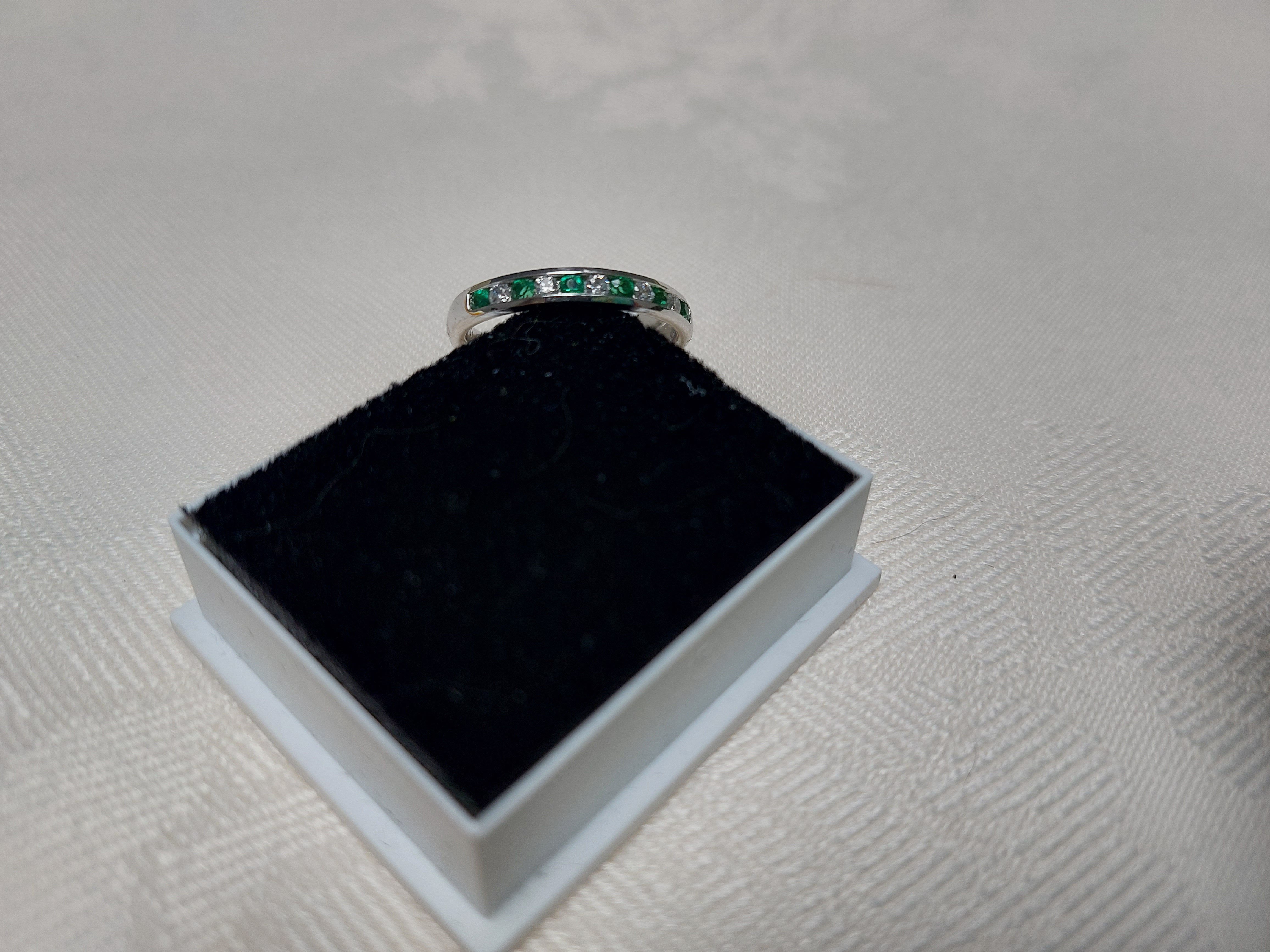 Silver Eternity/Wedding Band With Blue And Green Coloured Cz Stones Size N. RRP £189 199