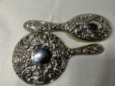 Stunning Sterling Silver Brush And Bevelled-Edged Mirror