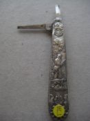 William IV Hunting Decorated Silver Hafted Twin Bladed Fruit Knife