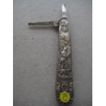 William IV Hunting Decorated Silver Hafted Twin Bladed Fruit Knife