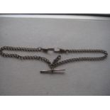 Antique Gilt Metal Double Albert Chain with T-Bar and Two End Clips