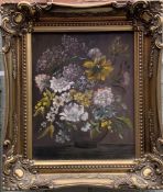 Still Life Of Flowers Oil On Canvas Stunning Painting Gilded Frame English Signed 20Th C