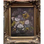 Still Life Of Flowers Oil On Canvas Stunning Painting Gilded Frame English Signed 20Th C