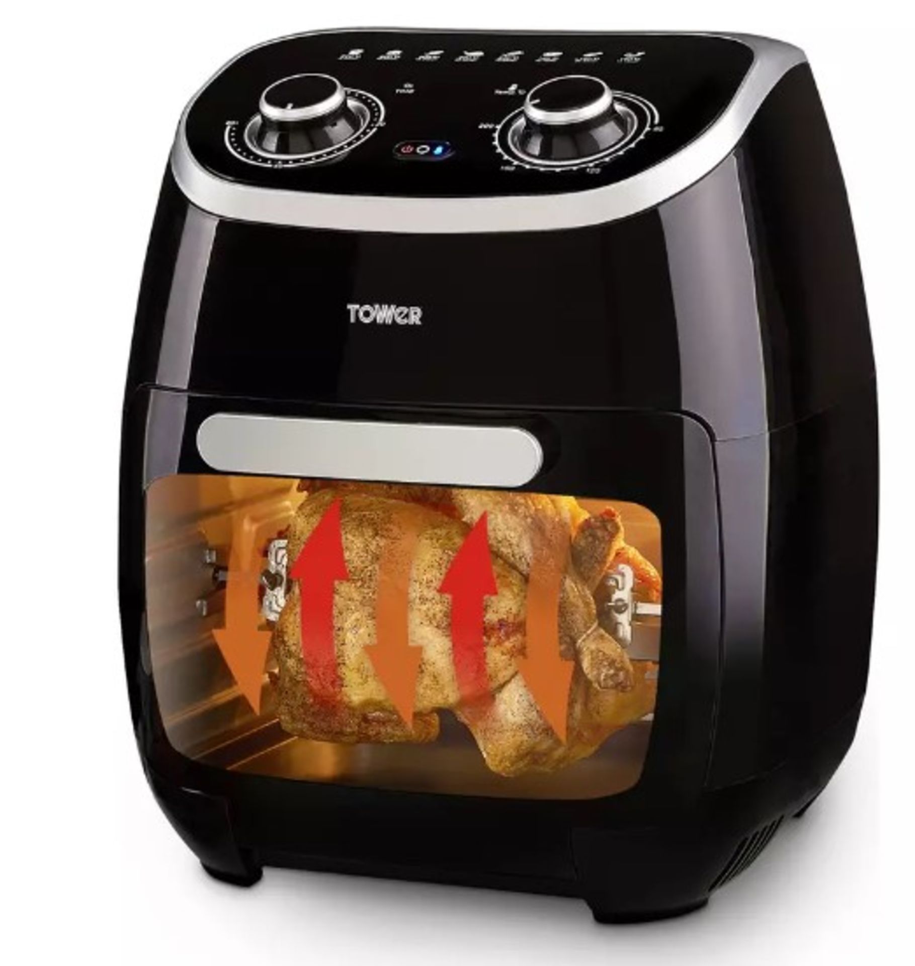 (59/5D) RRP £110. Tower 11 Litre 5 In 1 Air Fryer Oven Black With Rotisserie.