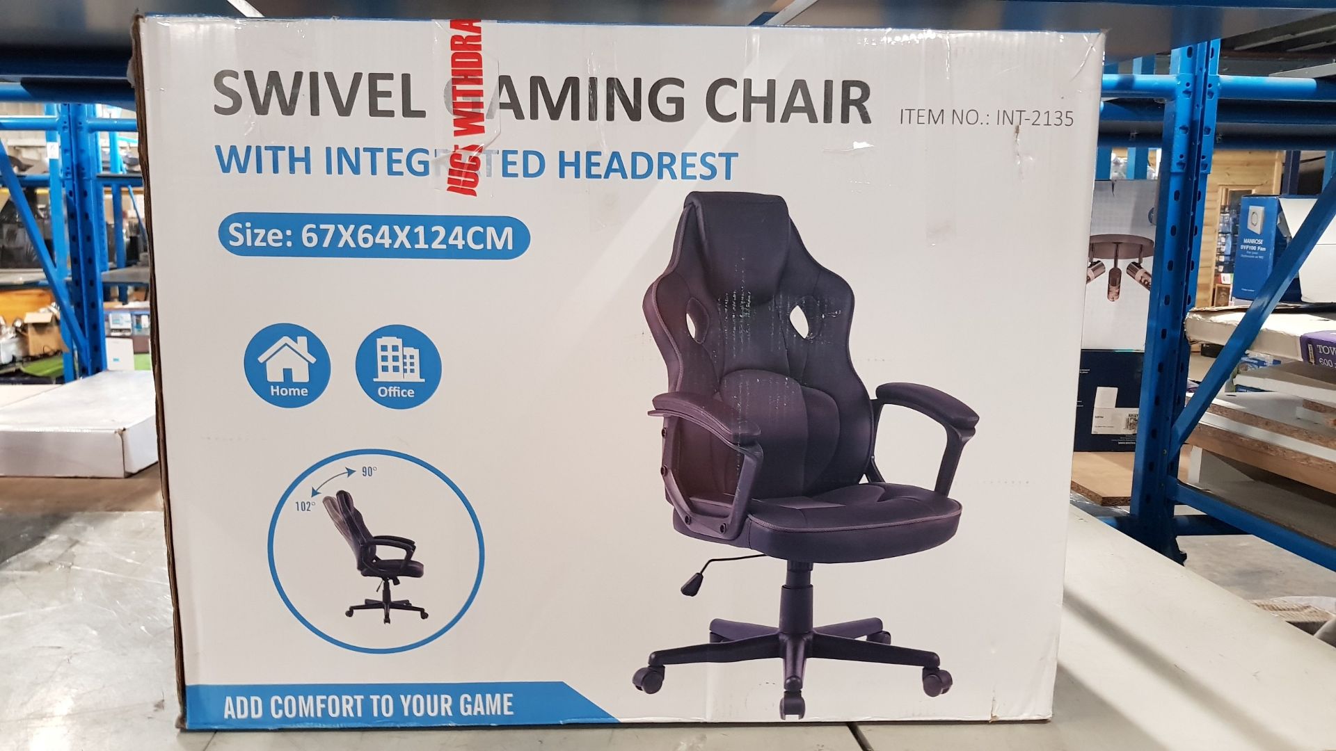 (3/5F) RRP £79. Swivel Gaming Chair With Integrated Headrest Black. - Image 2 of 3