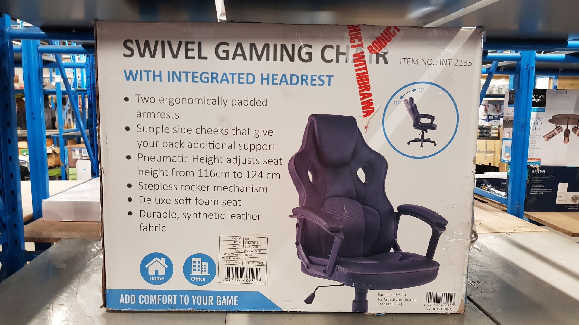 (3/5F) RRP £79. Swivel Gaming Chair With Integrated Headrest Black. - Image 3 of 3