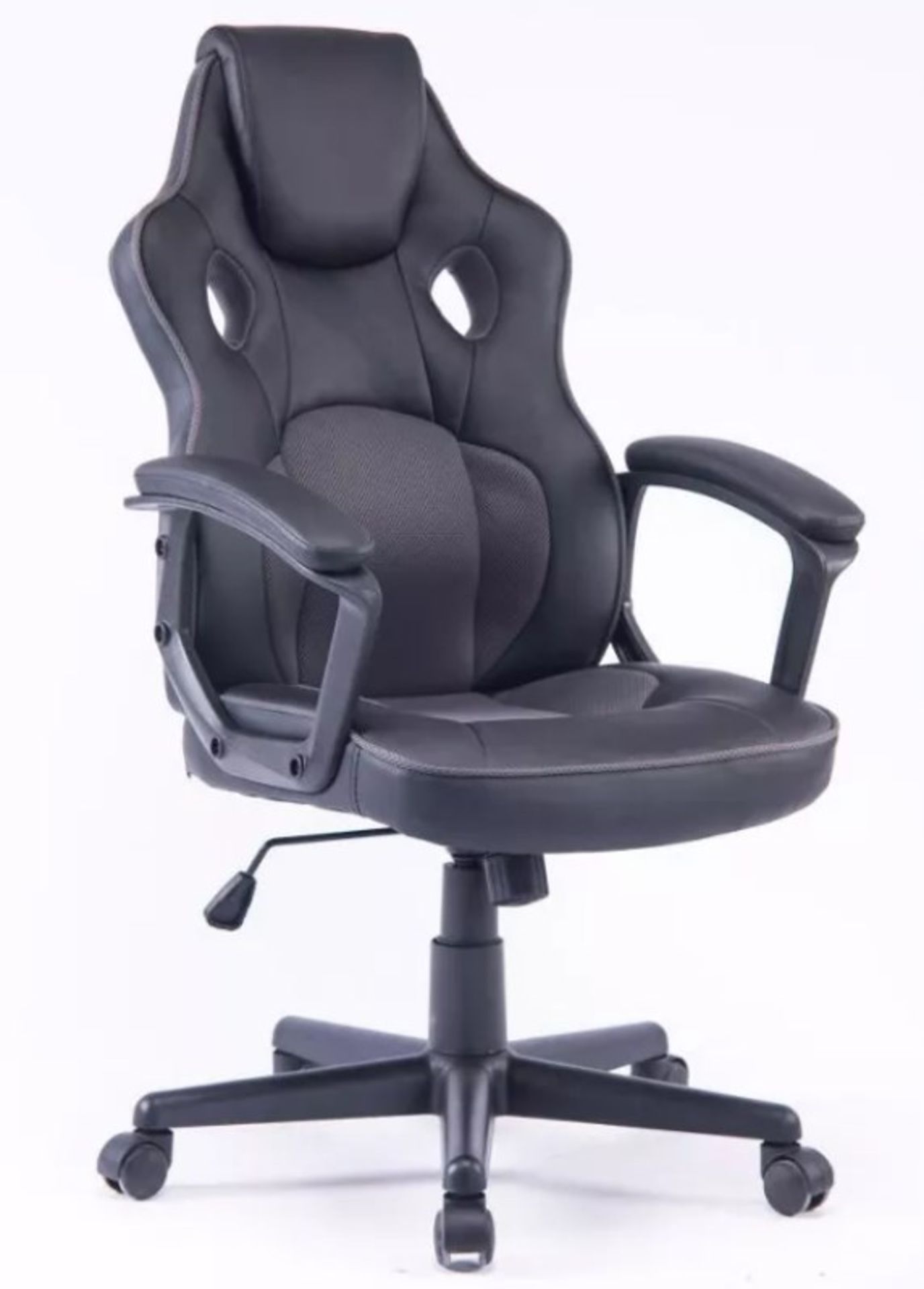 (3/5F) RRP £79. Swivel Gaming Chair With Integrated Headrest Black.