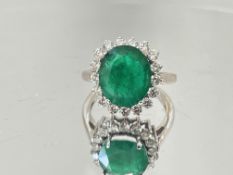 Beautiful 3.47Ct Natural Emerald With Natural Diamonds & 18k White Gold
