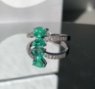 Slytherin Harry Potter Natural Emerald Ring With Natural Diamonds And 18k Gold