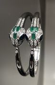 Beautiful Natural Diamond, Blue Sapphire and Green Onyx snake bracelet with 18k white gold