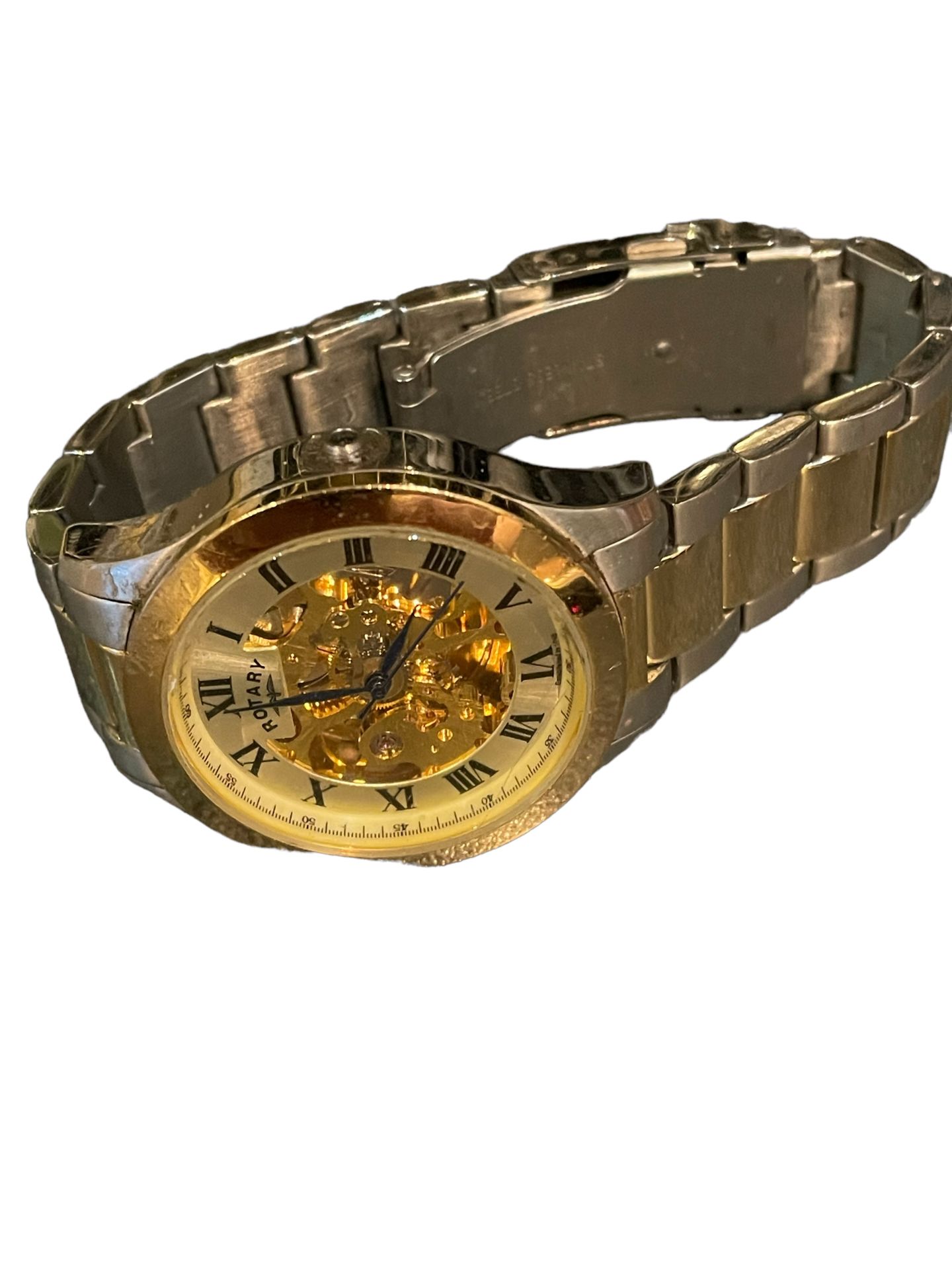 Rotary Gents Automatic Skeleton Watch, Gold plated, two tone strap - Image 2 of 2