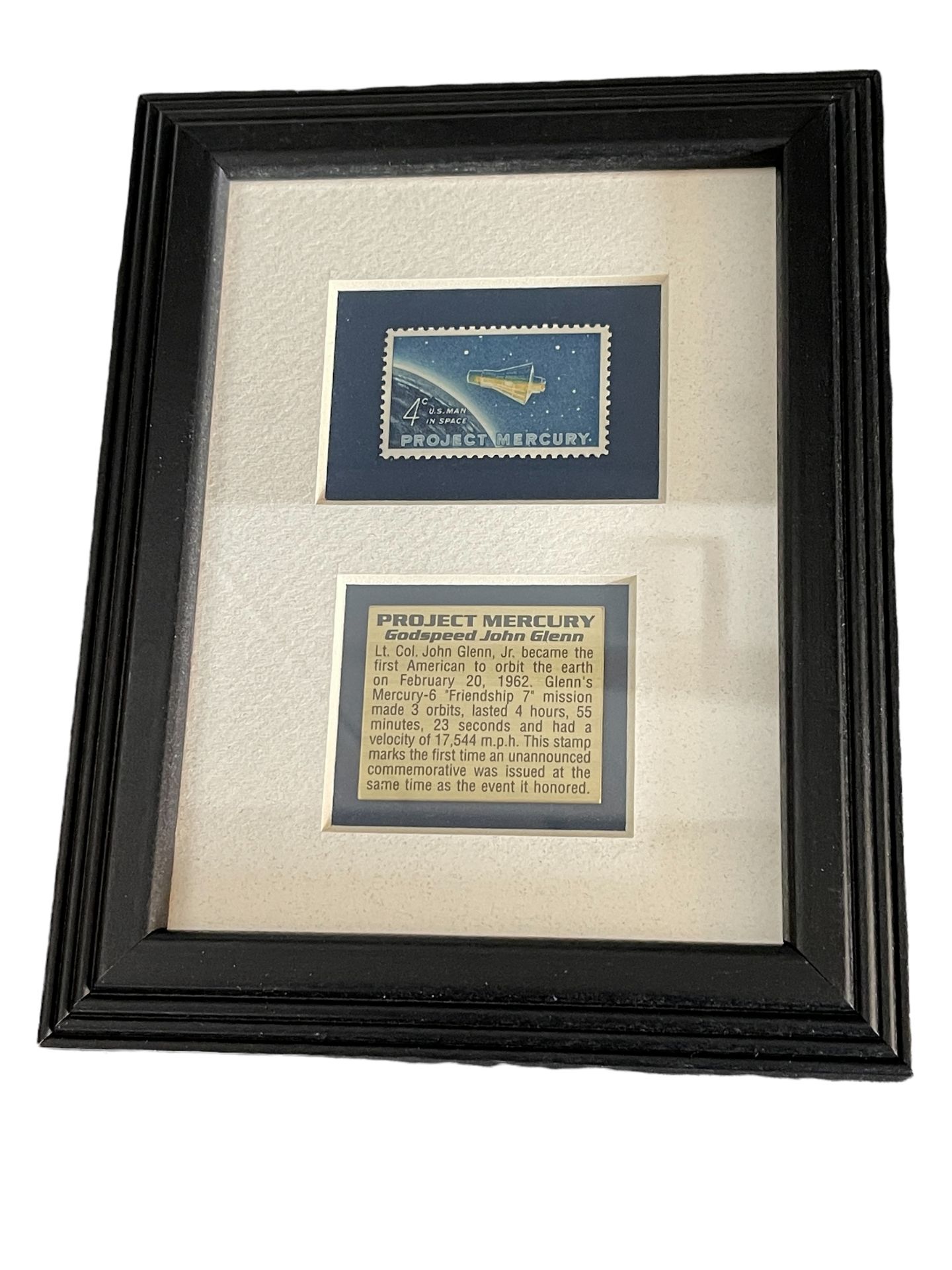 `PROJECT MERCURY Stamp in PRESENTATION DISPLAY - 'GODSPEED JOHN GLENN' - Image 2 of 3