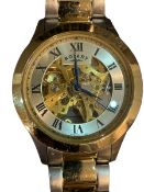 Rotary Gents Automatic Skeleton Watch, Gold plated, two tone strap