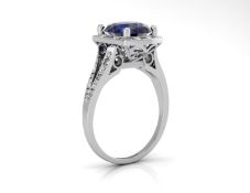 9ct White Gold Cushion Cluster Diamond And Created Ceylon Sapphire Ring (S0.86) 0.11