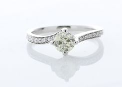 18ct White Gold Single Stone with Diamond set Shoulders Ring (0.57) 0.72