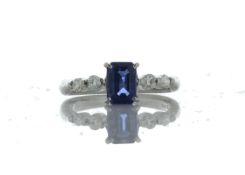 Platinum Three Stone Wire Set Emerald Cut Sapphire And Diamond Ring(S 0.96) 0.21