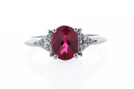 9ct White Gold Fancy Cluster Diamond And Created Ruby Ring (R0.86) 0.06