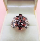 Diamond & Garnet Sterling Silver Ring New with Gift Pouch