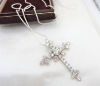 Ornate Gothic Style Sterling Silver 7 carat White Topaz Cross Pendant