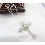 Ornate Gothic Style Sterling Silver 7 carat White Topaz Cross Pendant