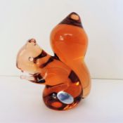 Signed Wedgwood Amber Glass Squirrel c. 1970's