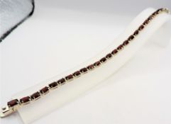 Sterling Silver Tennis Bracelet Set with 29 x 6x4mm Garnets New with Gift Box