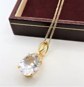 14k Gold on Sterling Silver Faceted Rock Crystal Pendant Necklace New with Gift Pouch