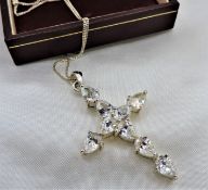 Sterling Silver 11 carat Moissanite Cross Pendant Necklace