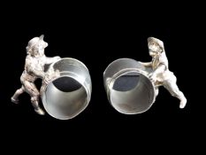 Pair Antique Victorian Silver Plated Figural Napkin Rings