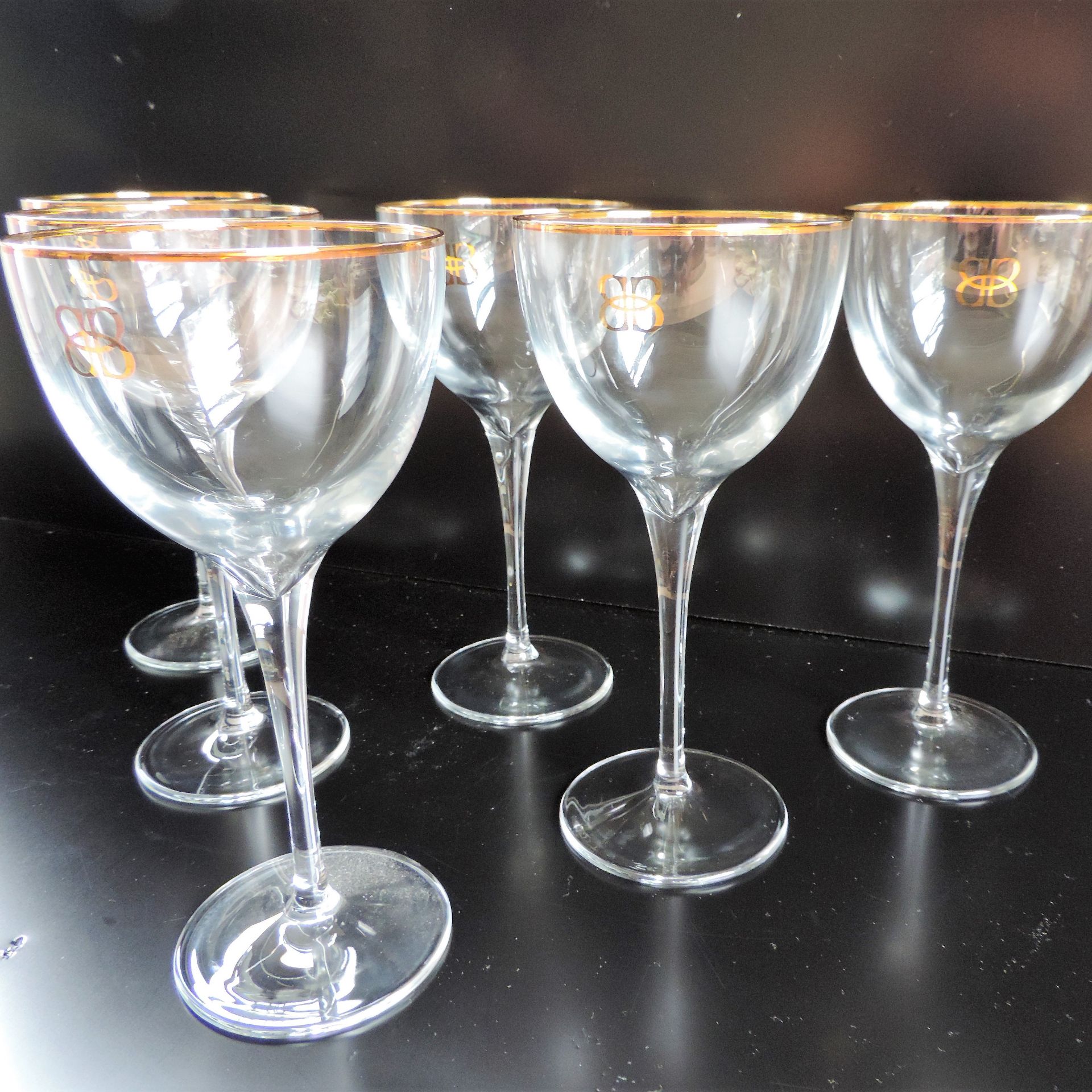 NEW Set 6 Elegant Gold Rim Tall Stem Wine Glasses 20cm High - Image 2 of 5