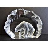 Signed Large Mats Jonasson Crystal Polar Bear in Ice Cave Sculpture 15cm Wide