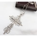 Vintage Gothic Style Sterling Silver Cross Pendant and Chain