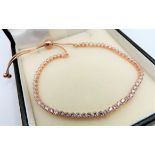 Rose Gold on Sterling Silver Gemstone Slider Tennis Bracelet New with Gift Pouch