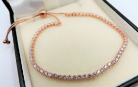 Rose Gold on Sterling Silver Gemstone Slider Tennis Bracelet New with Gift Pouch