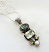 Artisan Sterling Silver Multi Gemstone Pendant Necklace