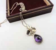 Sterling Silver Cabochon Amethyst Pendant Necklace