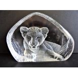 Signed Large Mats Jonasson Crystal Lion Cub 19cm Wide