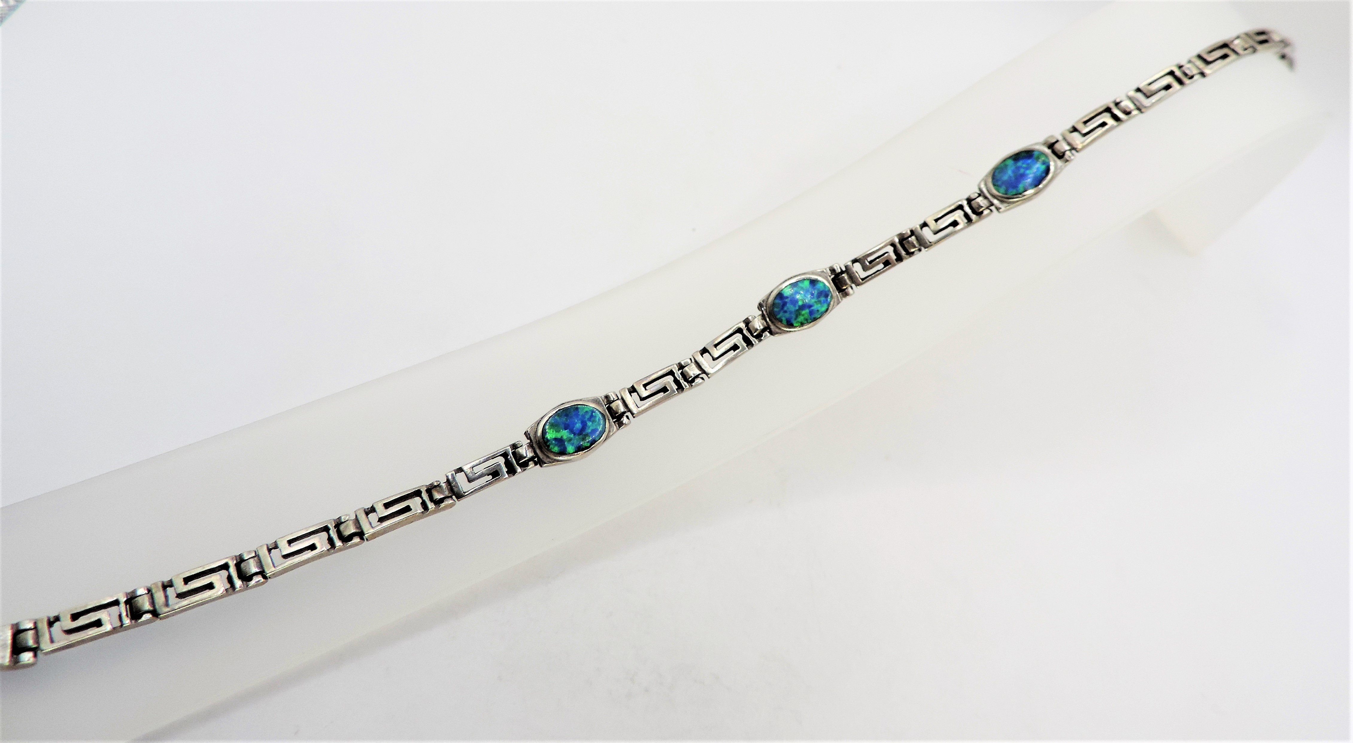 Sterling Silver Fire Opal Greek Key Bracelet