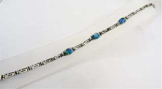 Sterling Silver Fire Opal Greek Key Bracelet