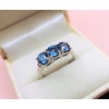 Sterling Silver Sky Blue Topaz & Diamond Ring New with Gift Pouch