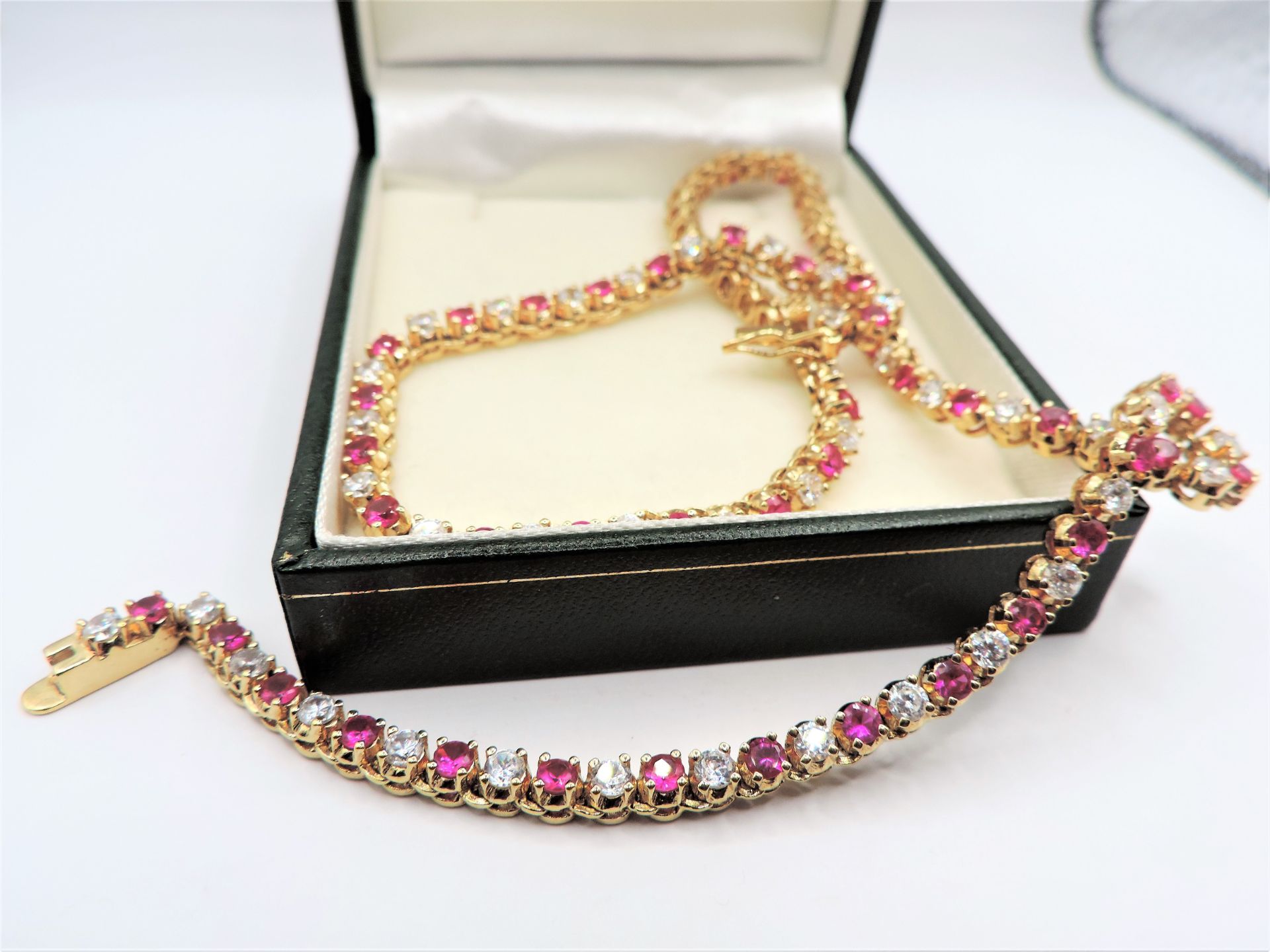 12 carat Gold on Sterling Silver Pink & White Tourmaline Tennis Necklace New with Gift Box - Image 4 of 4