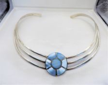 Italian Sterling Silver Gemstone Set Collar Choker Torque Necklace